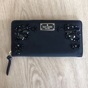 Kate Spade black jeweled continental wallet